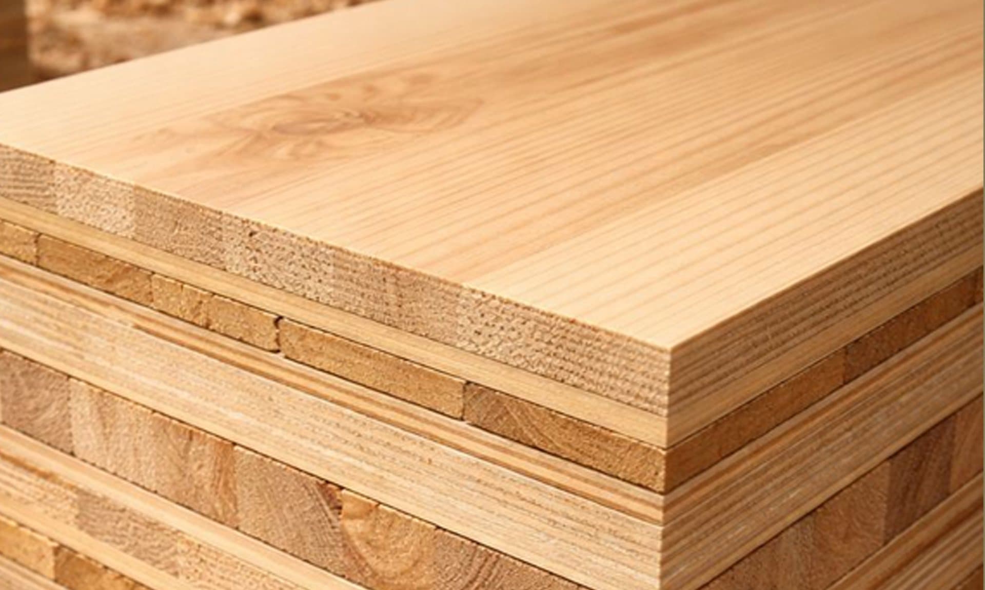 Stack of finished laminated wood panels