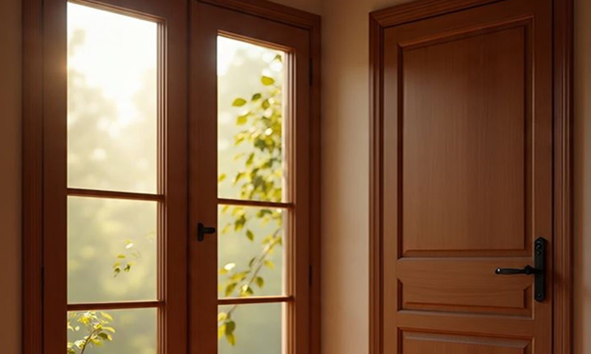 Solid wood door and glazed wooden windows